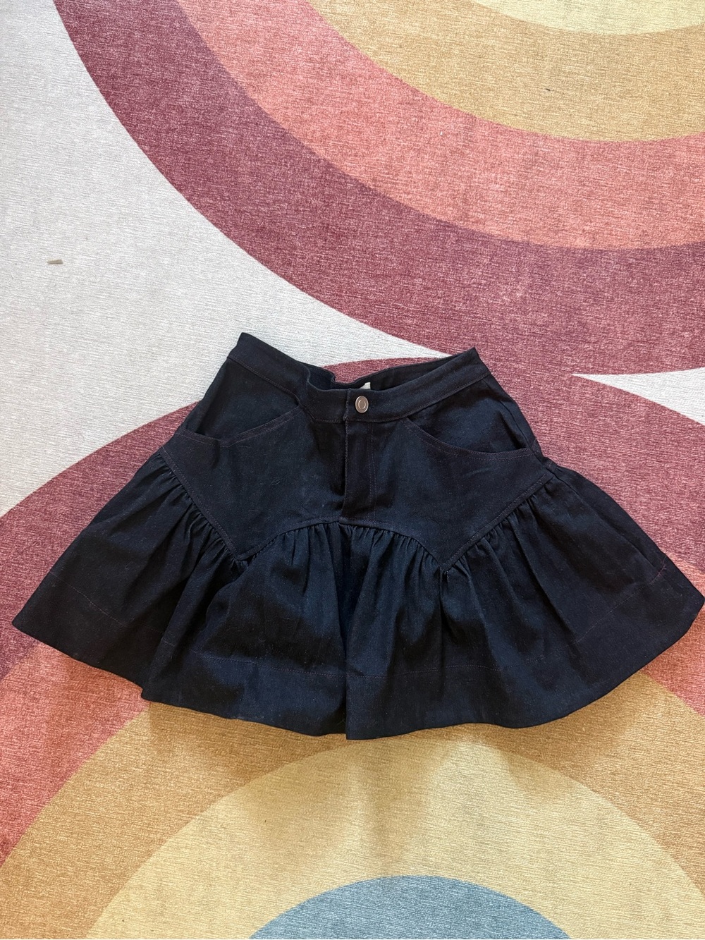 Allina Liu - Dark denim Flared Ruffle Mini Skirt